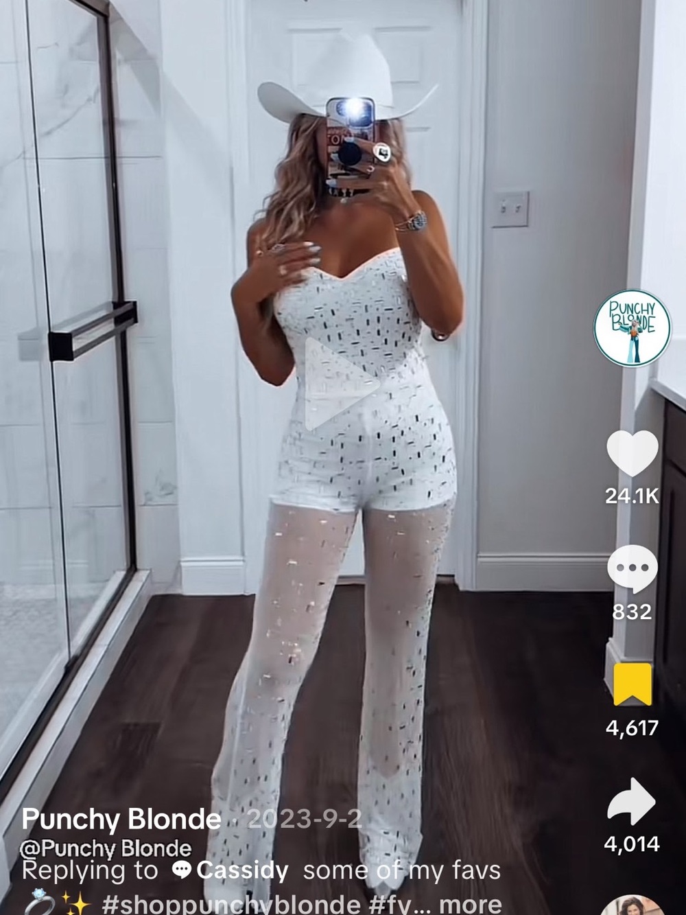 White Sequined Sheer Wide-Leg Jumpsuit